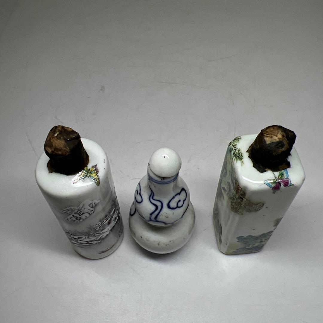 中国古玩　粉彩鼻煙香　6点と台1点　高さ約7~9.5㎝　東Y7-0512①タサオ