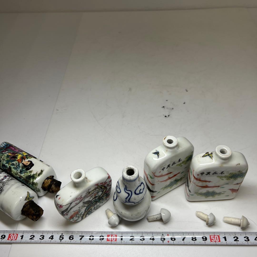 中国古玩　粉彩鼻煙香　6点と台1点　高さ約7~9.5㎝　東Y7-0512①タサオ