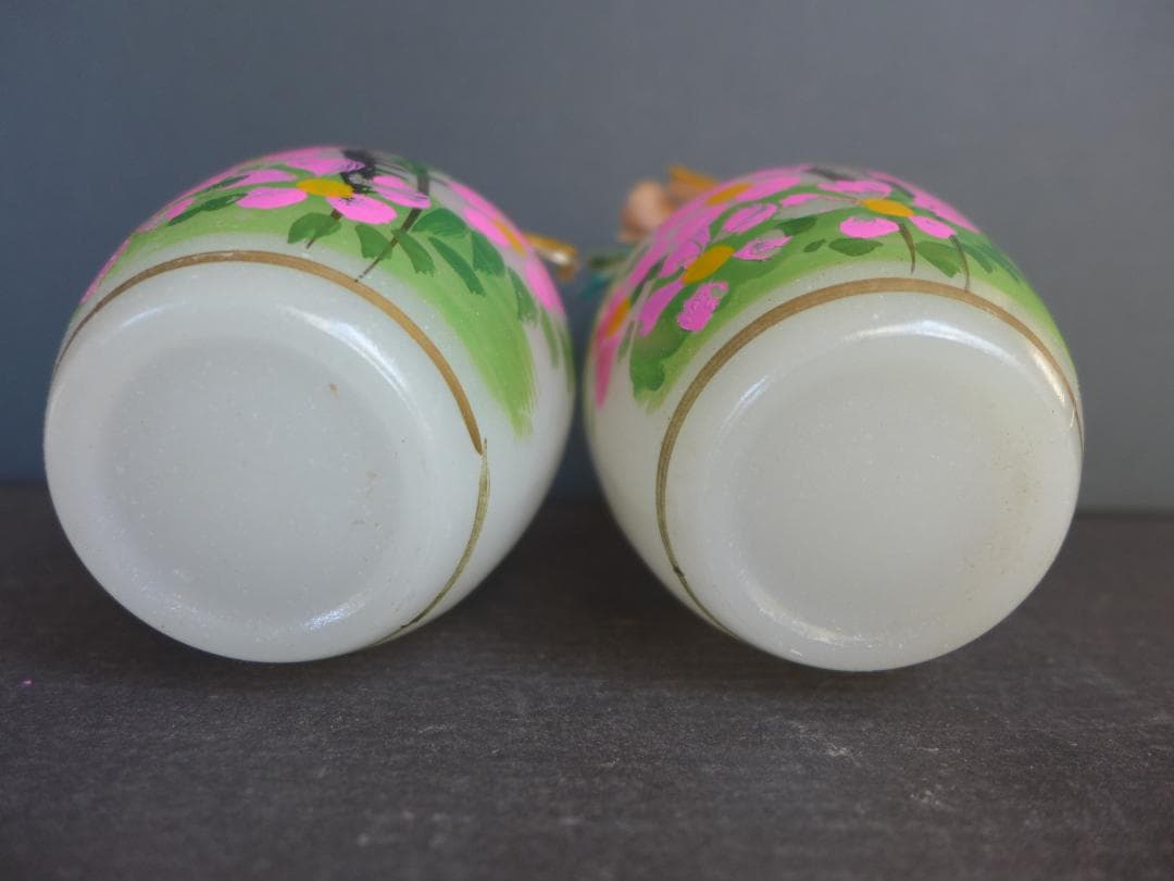 珍品　時代物　戦前　御雛様道具　白酒入れ徳利　乳白ガラス　2点一対　箱付　レトロ