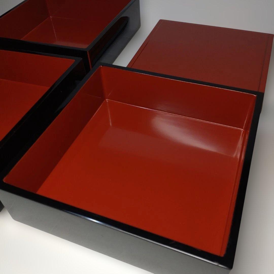 越前漆器 塗師 山本英明作 黒塗重箱 木箱付 本漆 美品