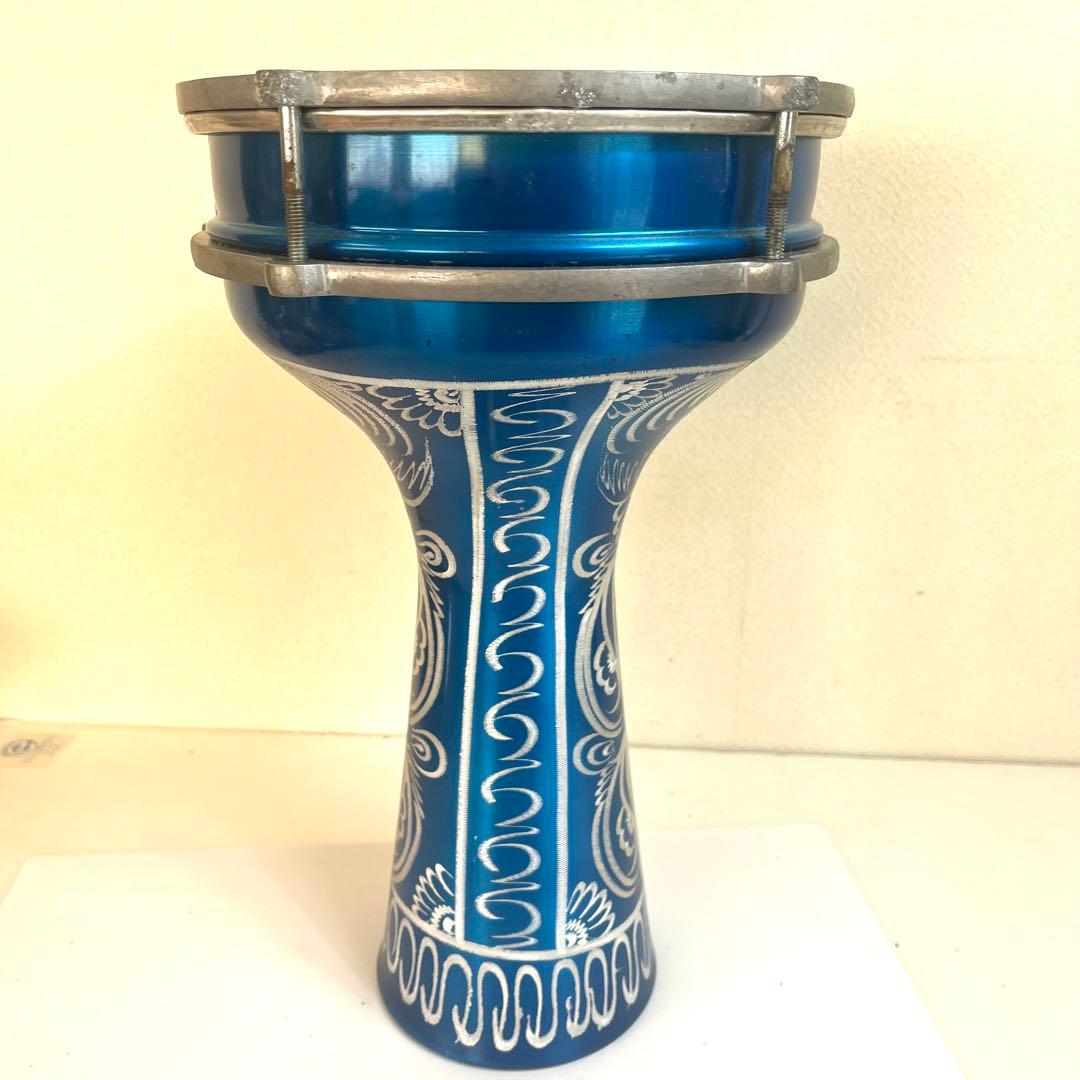 ダルブッカ 37cm 金属製 ベリーダンス 太鼓 プラスチックヘッド 青