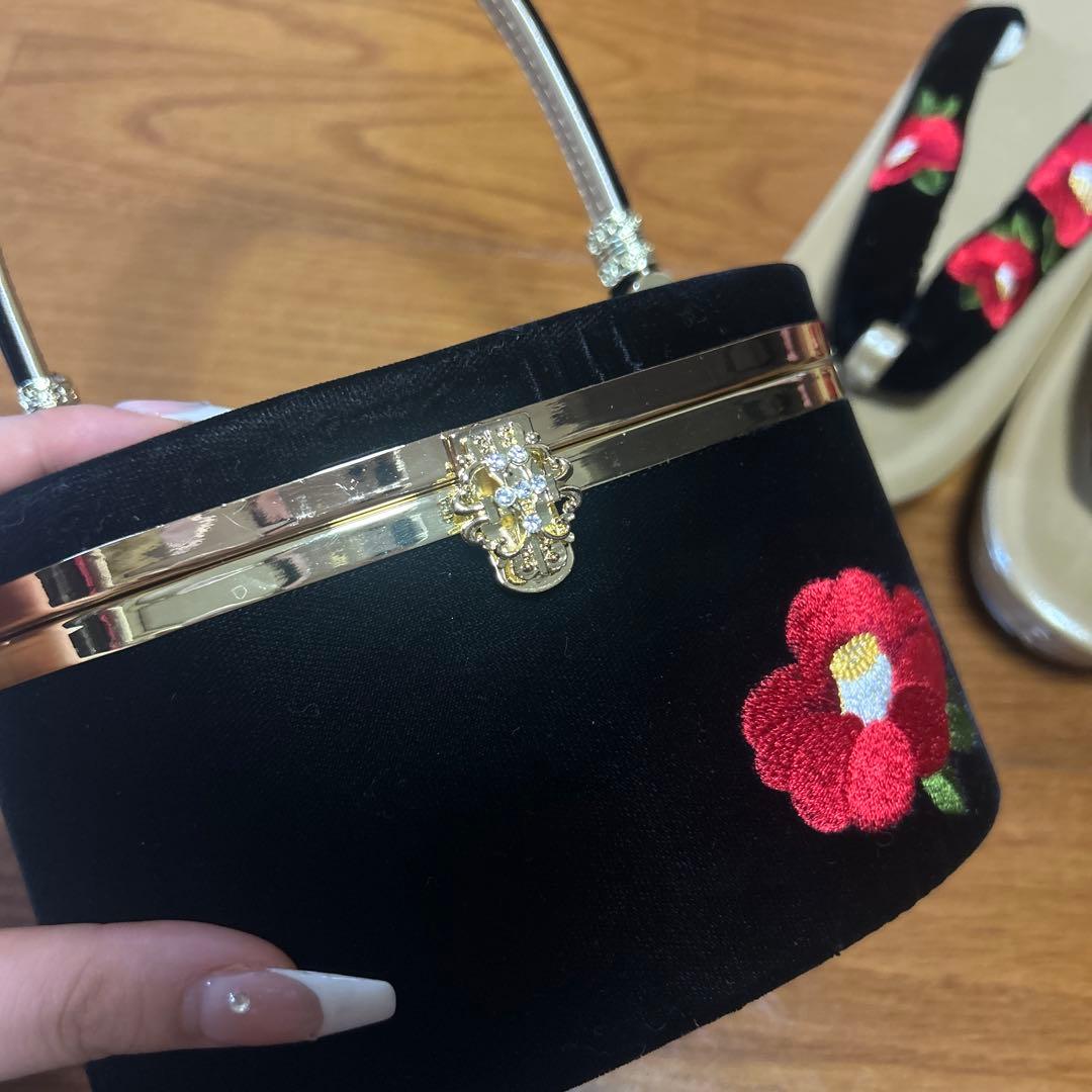 ベロア 椿 草履 バック セット