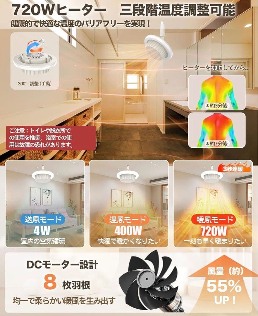 新品 電気ファンヒーター 天井 ライト 脱衣所 速暖 ヒーターライト E26