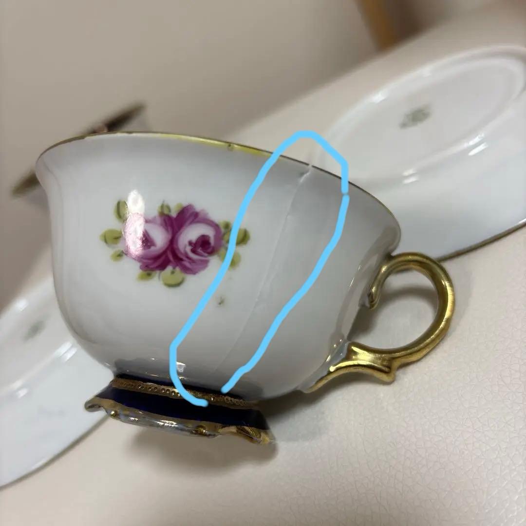 オールドノリタケ 金盛上・コバルト薔薇図紋　カップソーサー2客セット