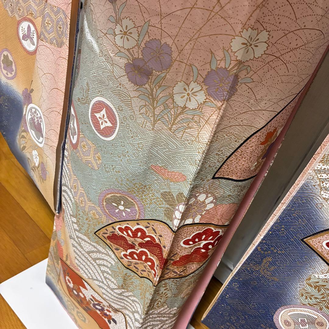 ⁂⁂いちなな様⁂⁂【振袖フルセット】 水色 金駒刺繍 花柄 扇柄