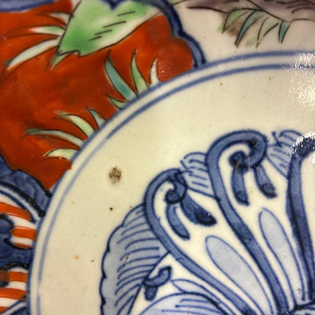 大鉢　色絵　輪花器　波型の青赤花模様菓子器