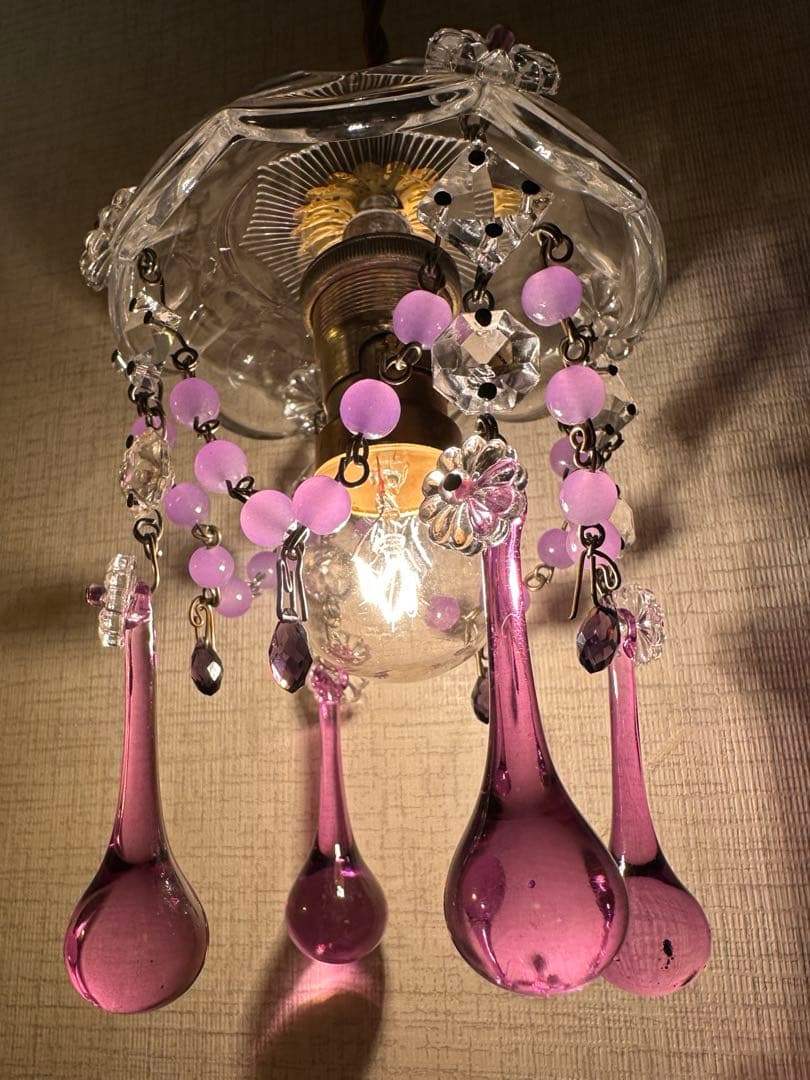 フランス アンティーク ラベンダームラーノガラスの可愛らしいミニシャンデリア＊