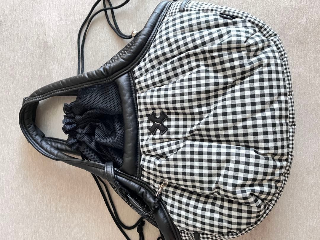 犬用キャリーバッグ ブラック・ホワイト ギンガムチェック　デザインF Sサイズ