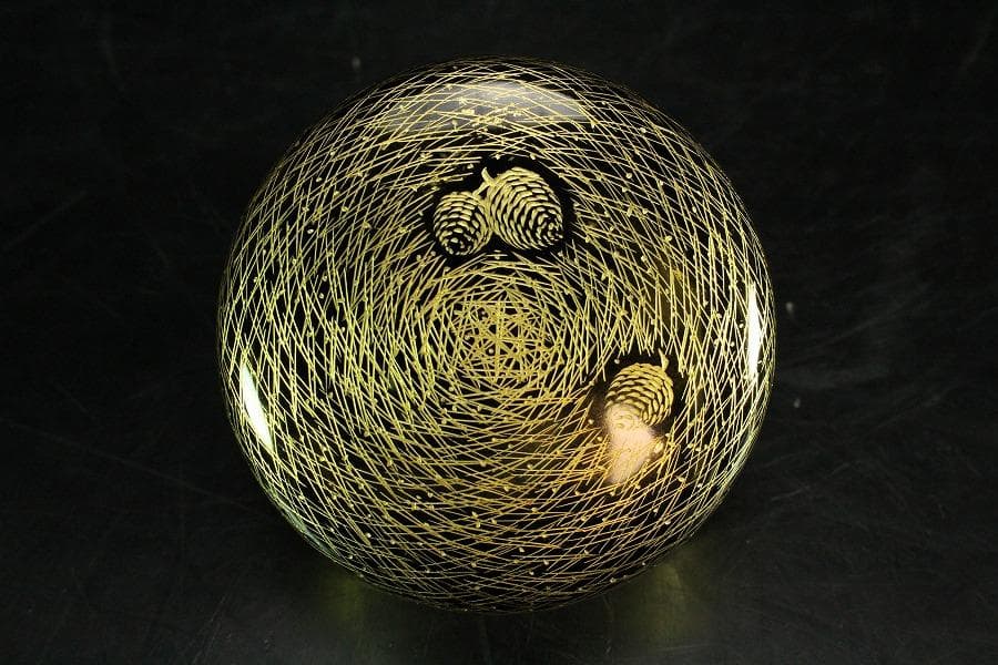 茶道具 沈金 松葉紋 棗 半洲作 共箱 美品(K-LC702)