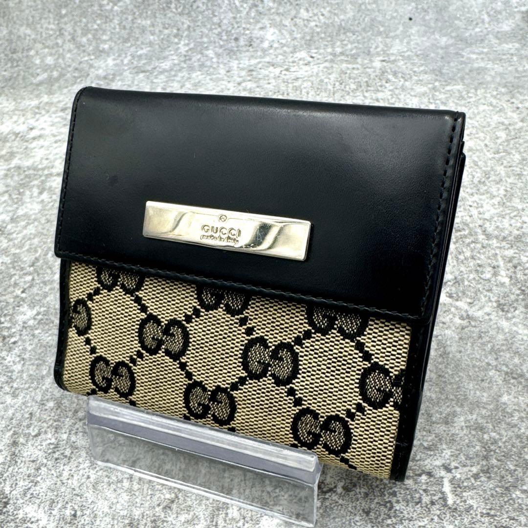 美品　グッチ GGキャンバス 二つ折り財布 ブラウン　ブラック
