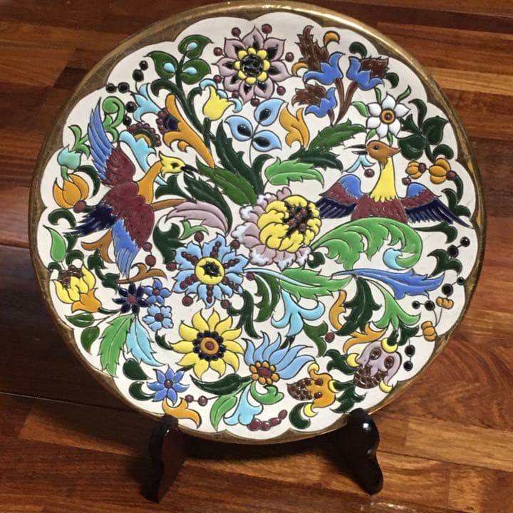 骨董品　直筆サイン入りプレート　置き台付き