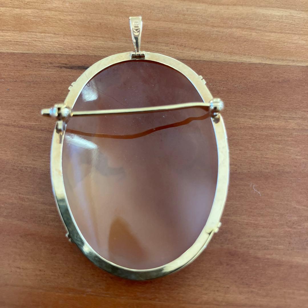 K18 シェルカメオ ブローチ、ペンダントトップ兼用