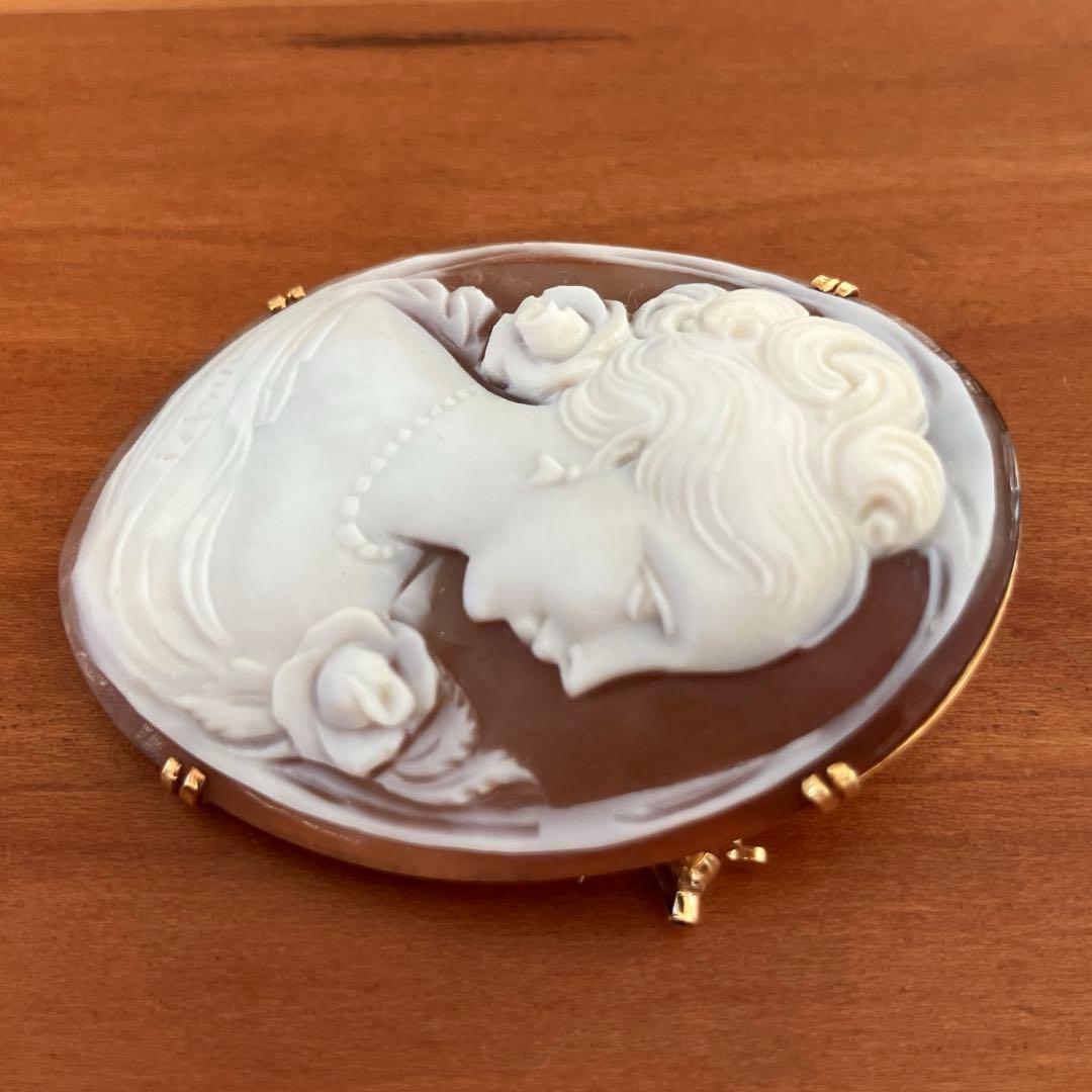 K18 シェルカメオ ブローチ、ペンダントトップ兼用