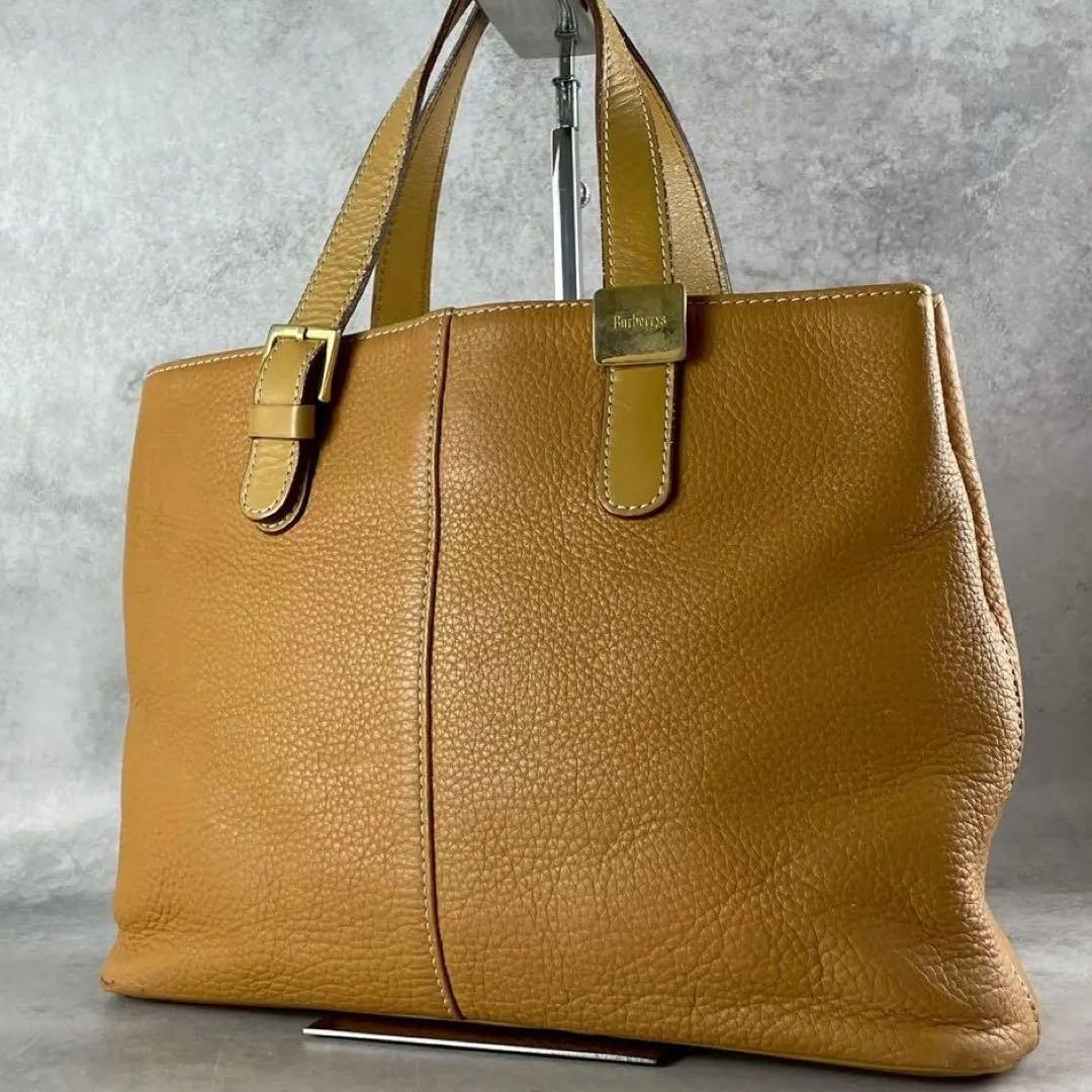 【美品✨】バーバリー シボ革 ハンドバッグ 裏地ノバチェック ロゴ金具 茶色