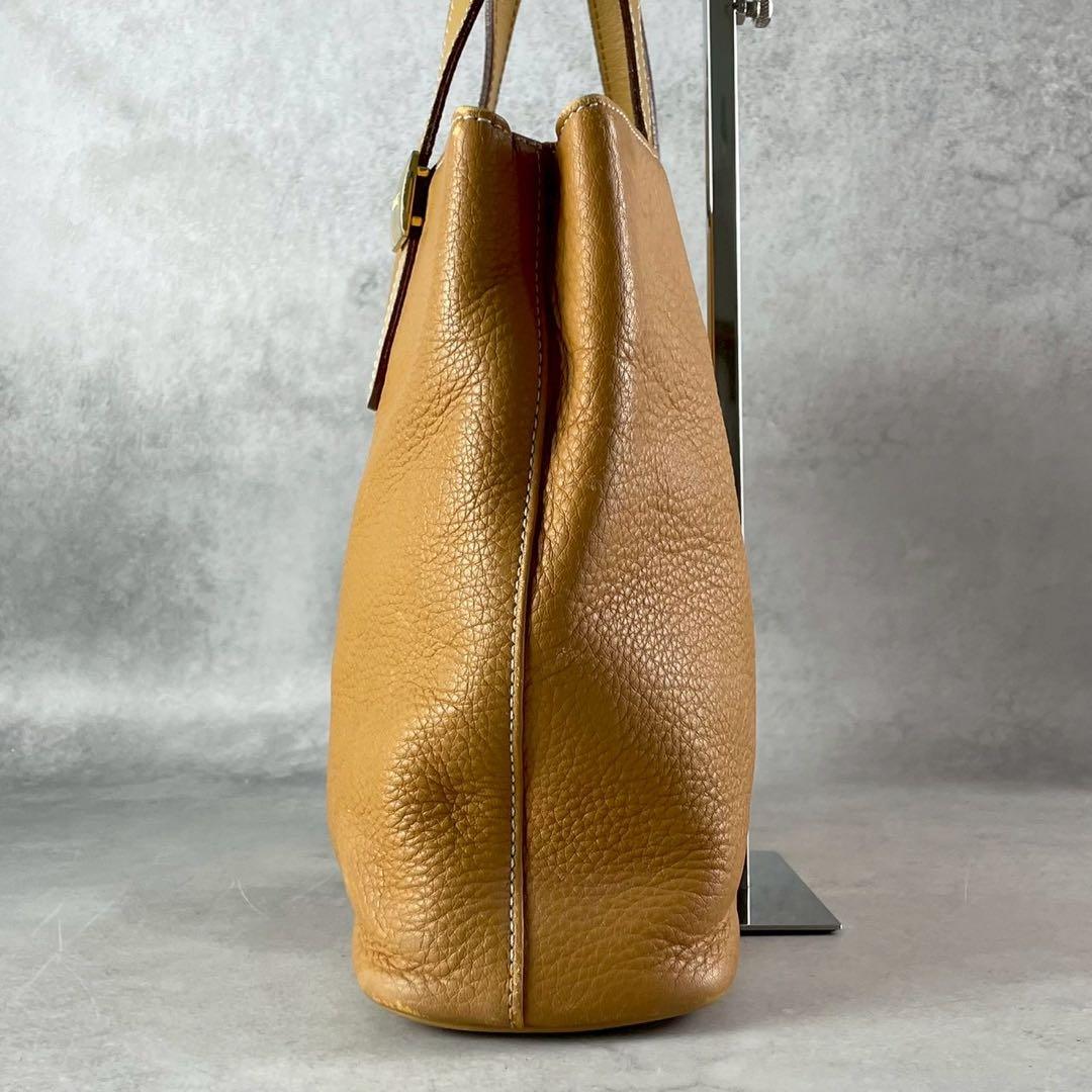 【美品✨】バーバリー シボ革 ハンドバッグ 裏地ノバチェック ロゴ金具 茶色