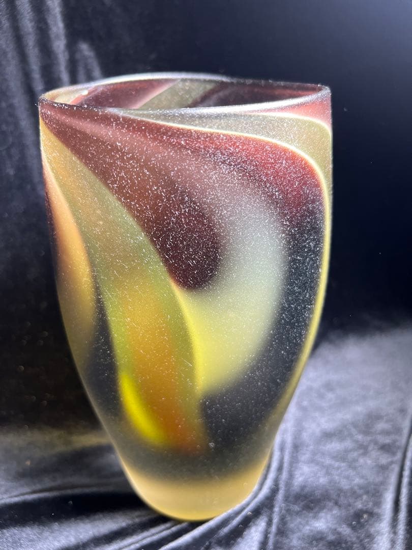 アンティーク 希少時代物昭高級ガラス側梨地加工花瓶ガラス23.5x11.5cm