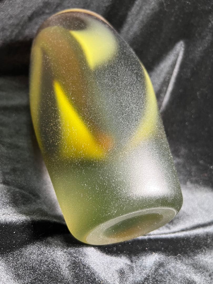 アンティーク 希少時代物昭高級ガラス側梨地加工花瓶ガラス23.5x11.5cm