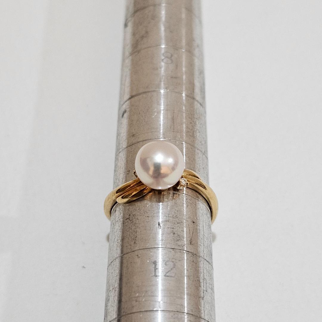 1744 タサキパールダイヤリングK18YGイエローゴールド11号7.5mm