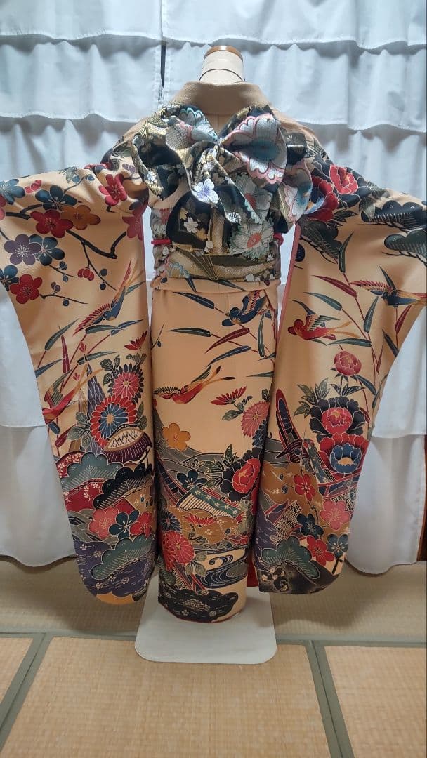 振袖一式　フルセット　紅型　正絹　超美品　おまけ付き