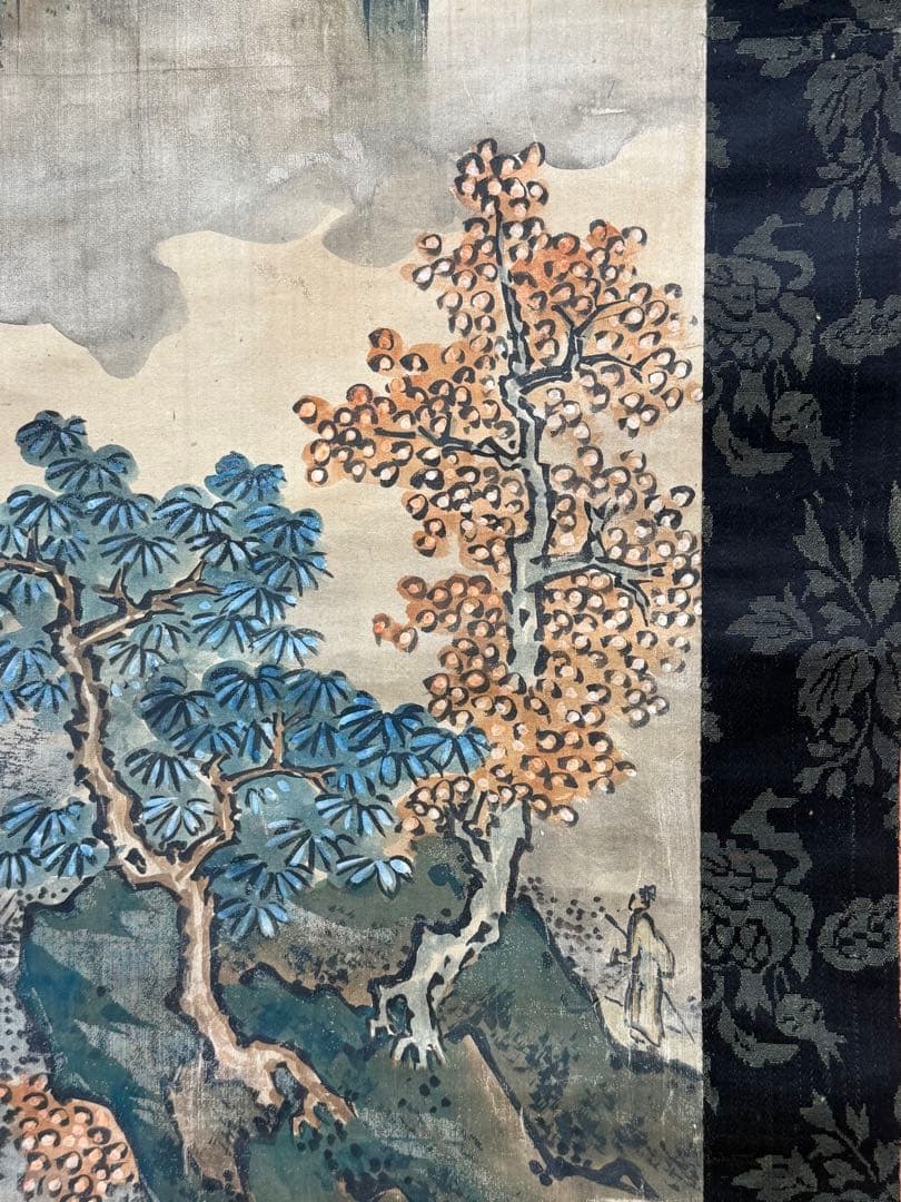 谷文弍筆　青緑山水　絹本肉筆　古美術　送料込み250502