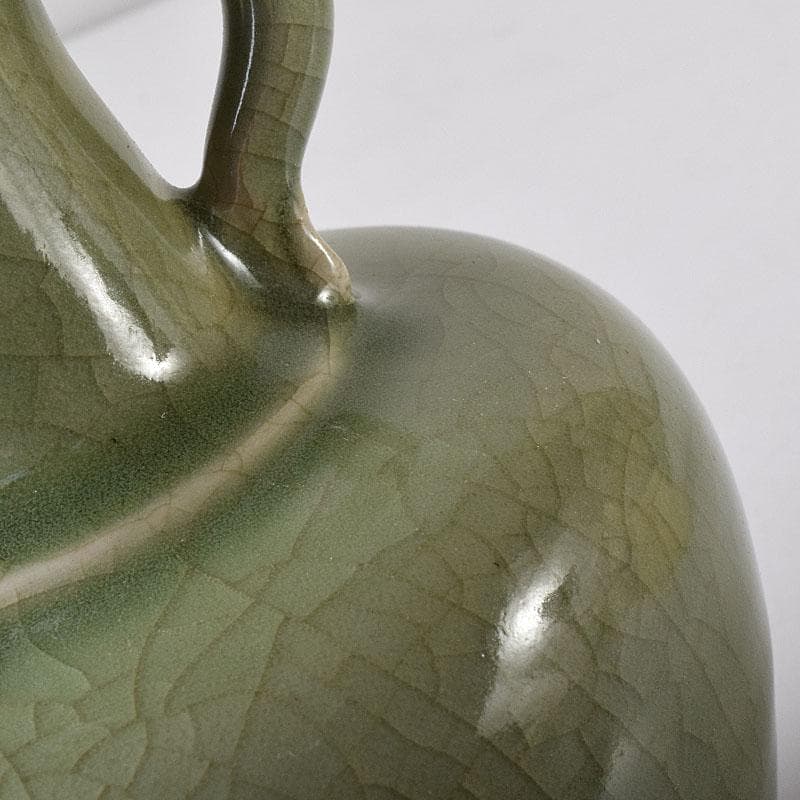 中国　龍泉窯青磁　双獣耳花瓶　時代箱　V　R8314