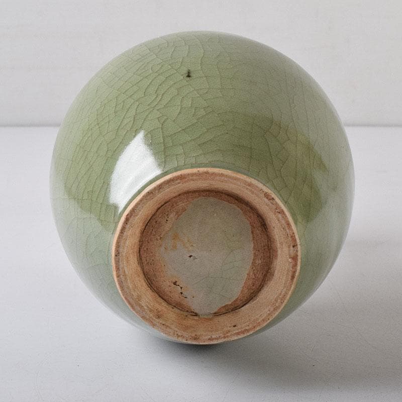 中国　龍泉窯青磁　双獣耳花瓶　時代箱　V　R8314