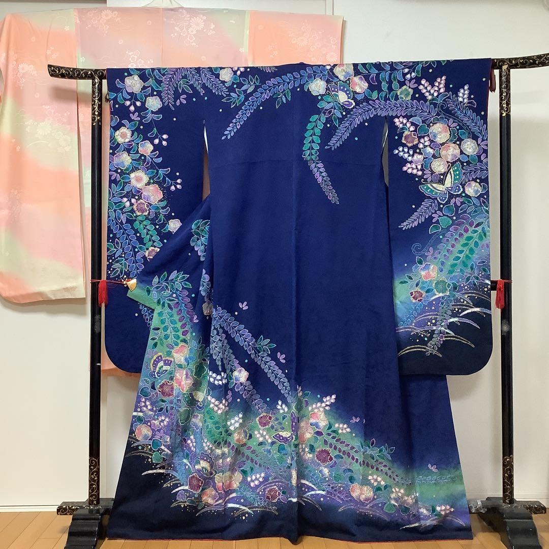 【彦兵衛mini】やまと謹製！正絹振袖・長襦袢セット〜群青色地に辻ヶ花柄〜