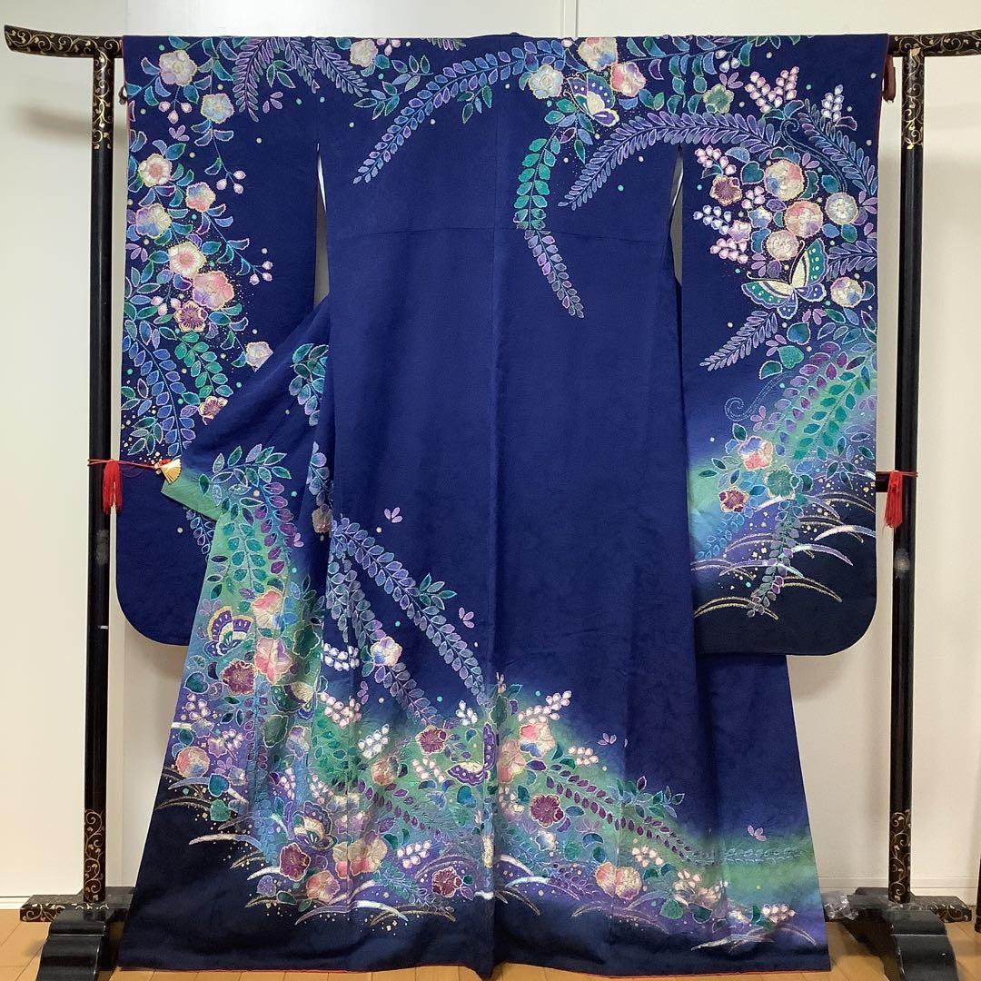 【彦兵衛mini】やまと謹製！正絹振袖・長襦袢セット〜群青色地に辻ヶ花柄〜