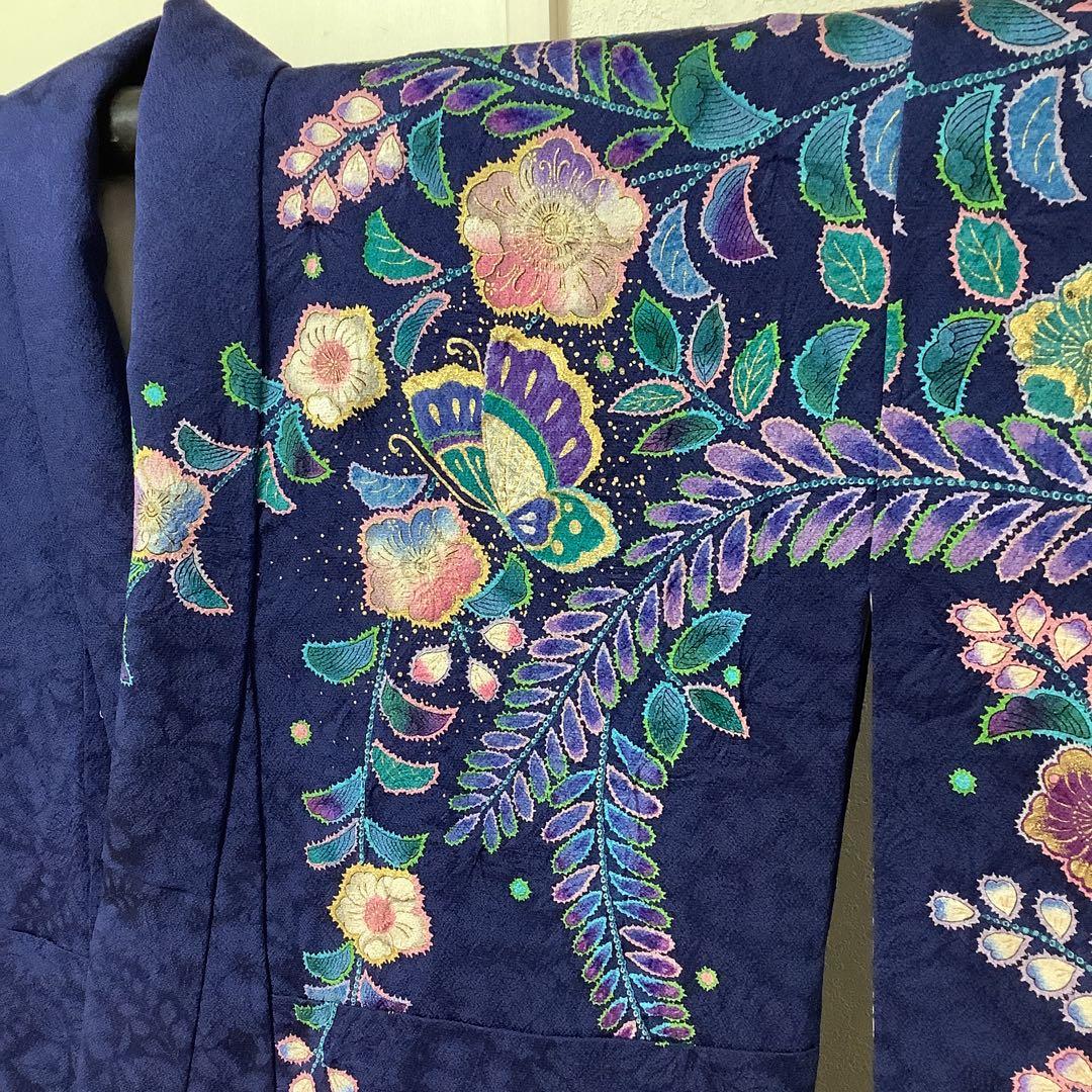 【彦兵衛mini】やまと謹製！正絹振袖・長襦袢セット〜群青色地に辻ヶ花柄〜