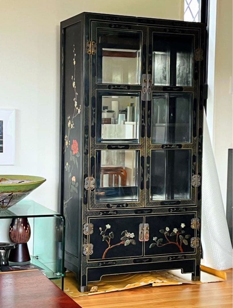 【今月末まで】中国美術　中国家具　螺鈿細工　骨董　石細工　黒塗り キャビネット