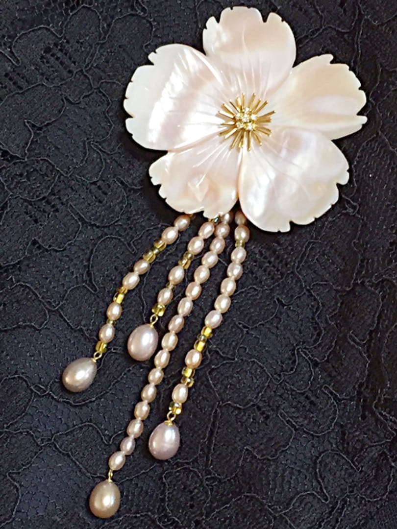 ブローチ  兼用  淡水パールとシェルのネックレス