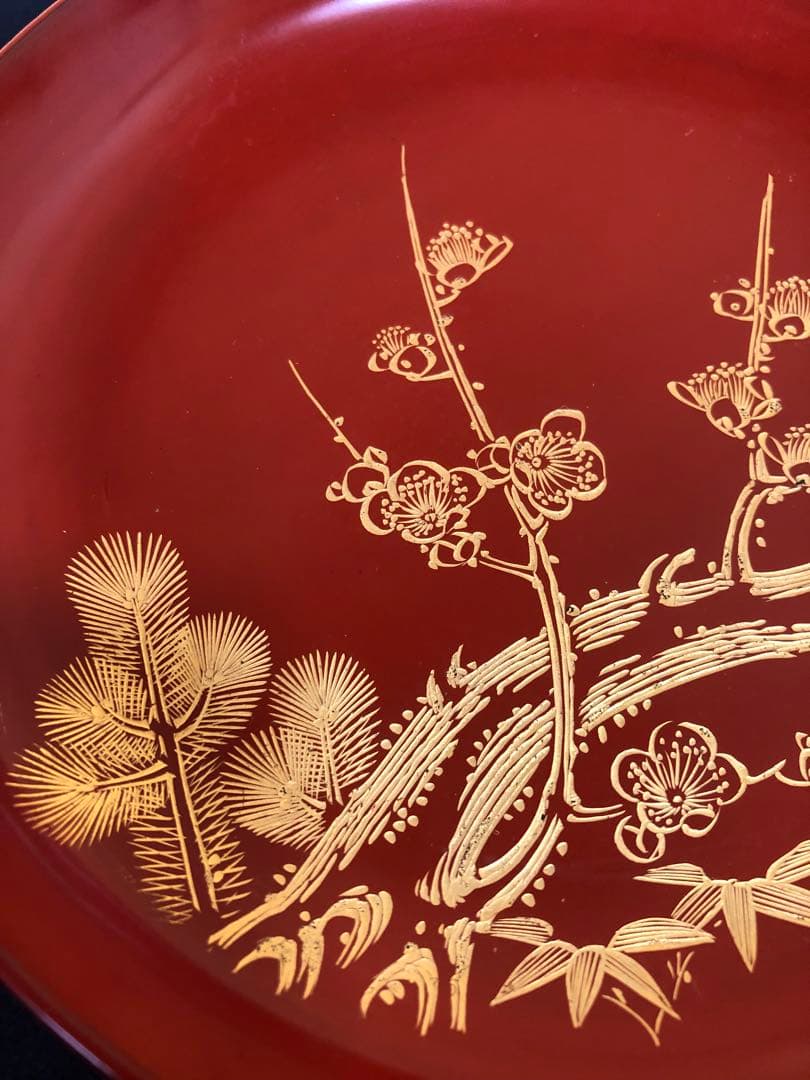 割引❗️《R》洗朱 沈金松竹梅図 銘々皿10客 木製漆器 250807F5