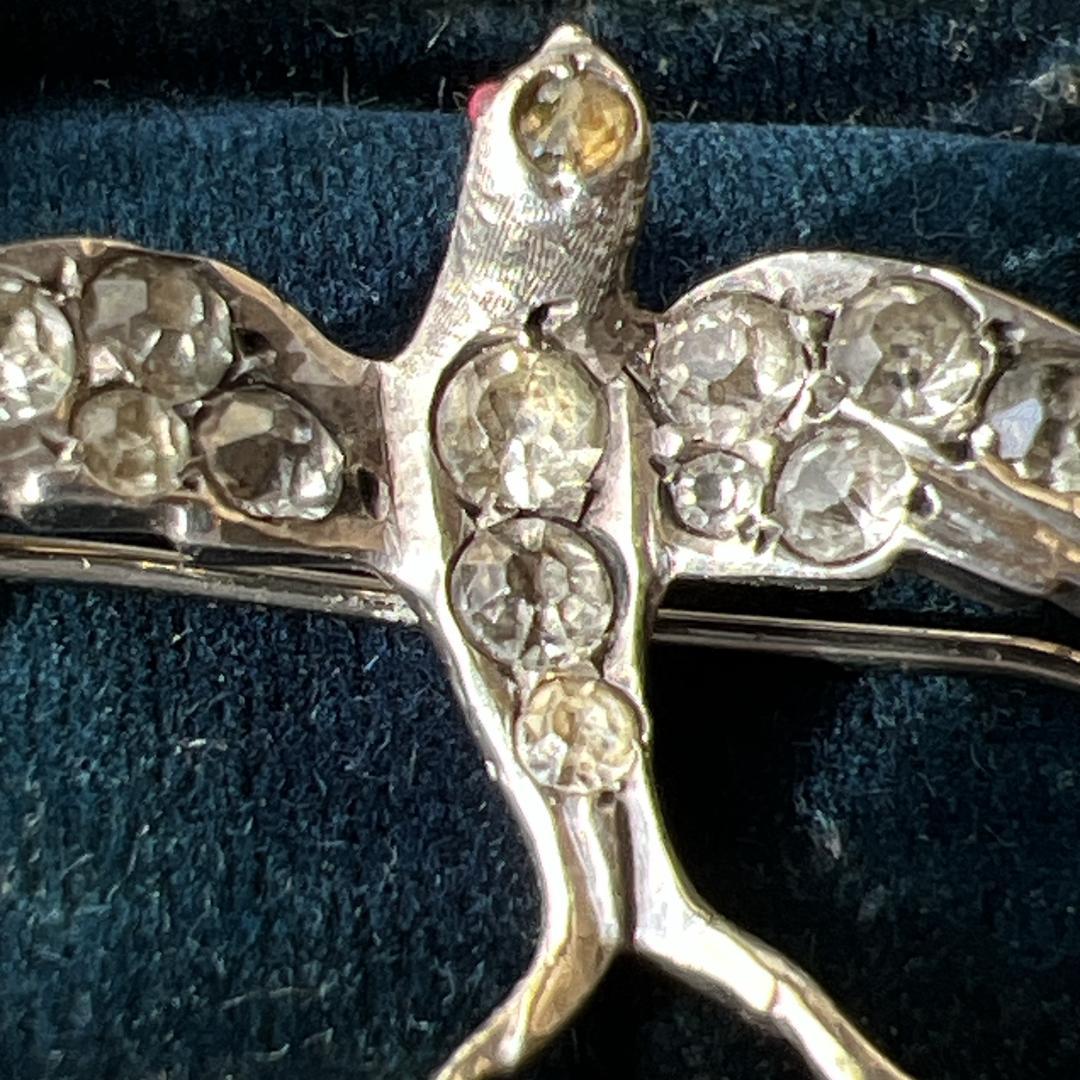 【アンティーク 】 ツバメブローチ ペーストガラスシルバー900 ヴィクトリアン