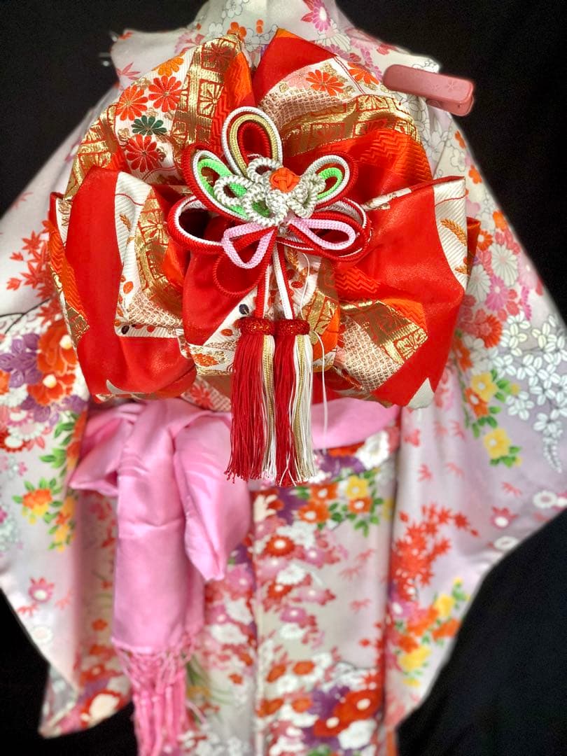 七五三　7歳　着物　作り帯　セット　女の子　7才　アンティーク　薄紫　四つ身