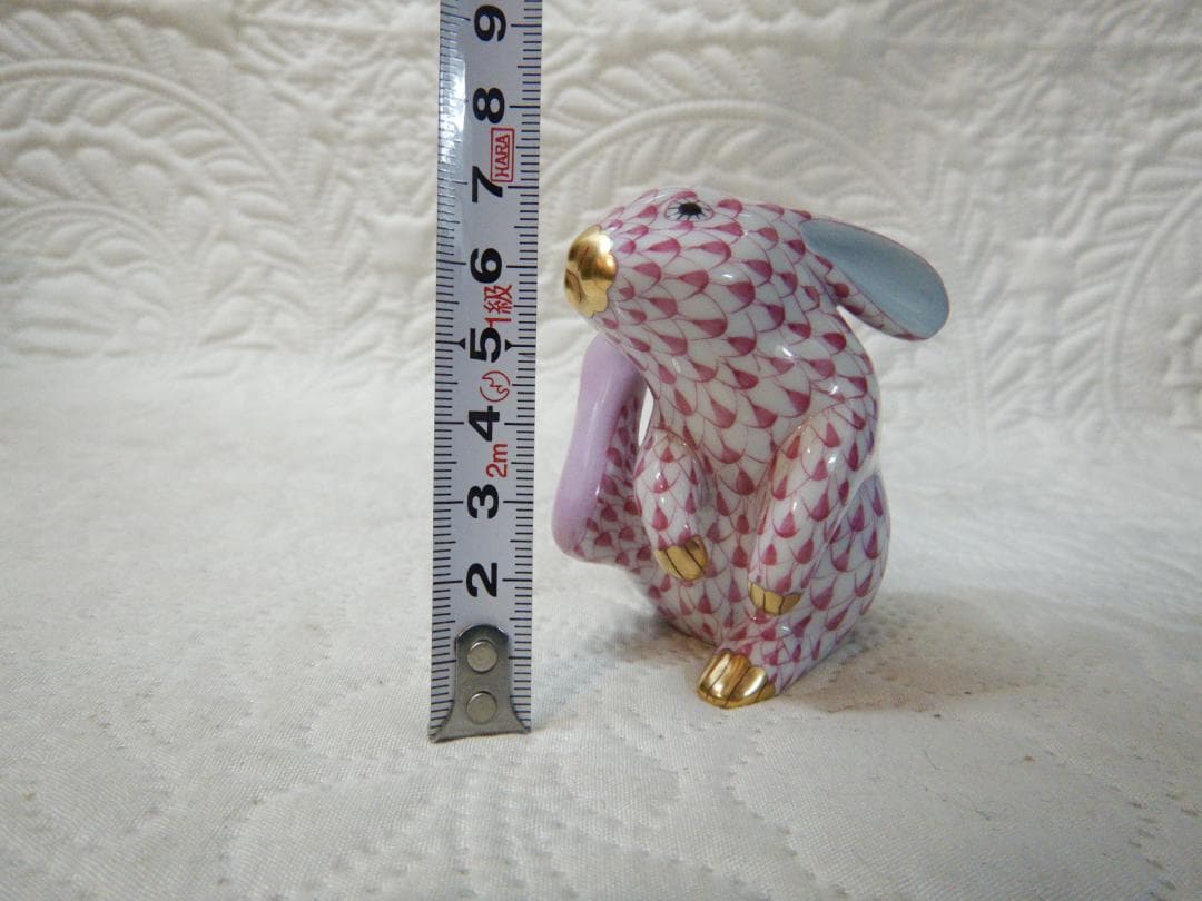 ヘレンド　陶器製　ウサギ　置物　ピンク