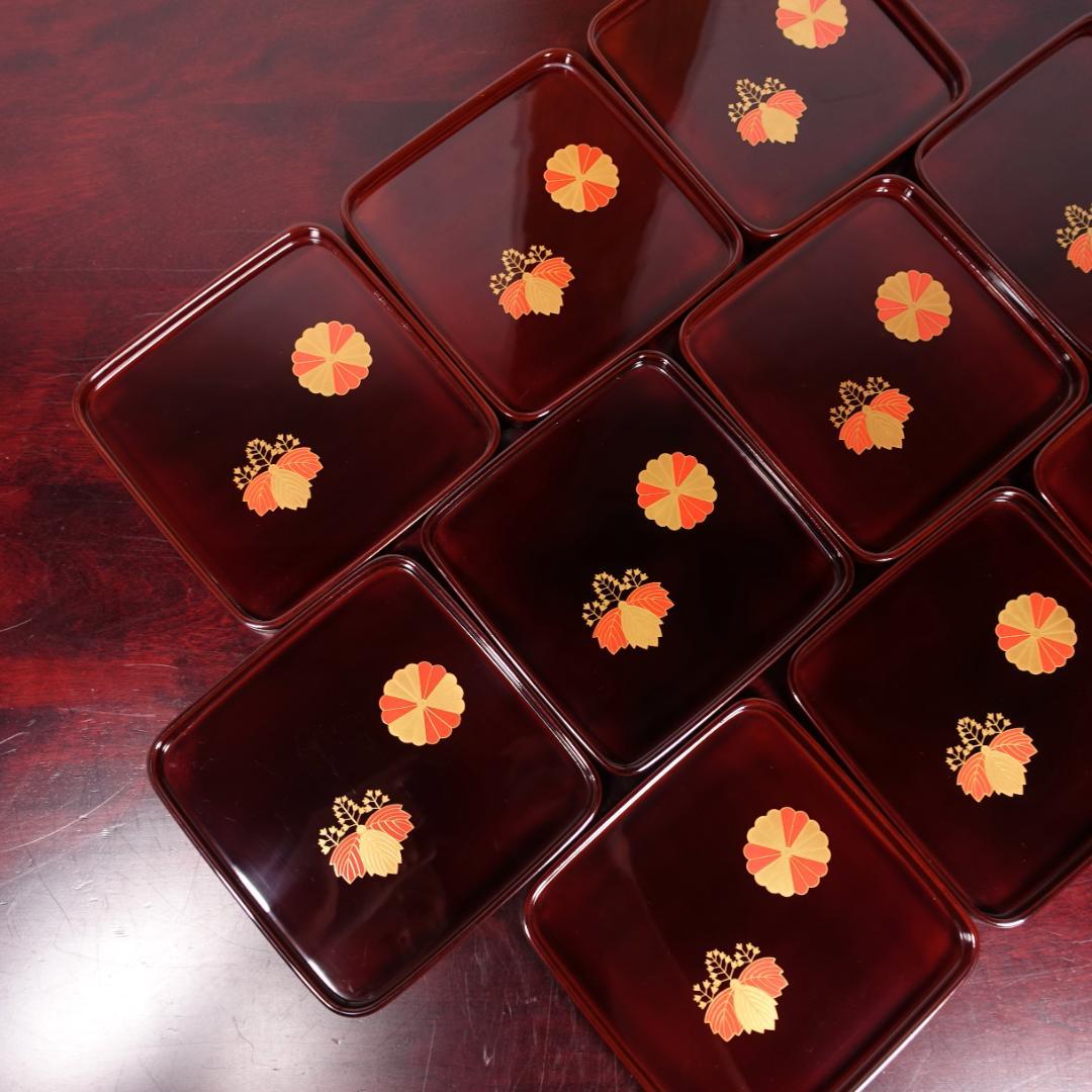 輪島塗 溜塗 高台寺蒔絵 角皿 10客 天然木製漆器