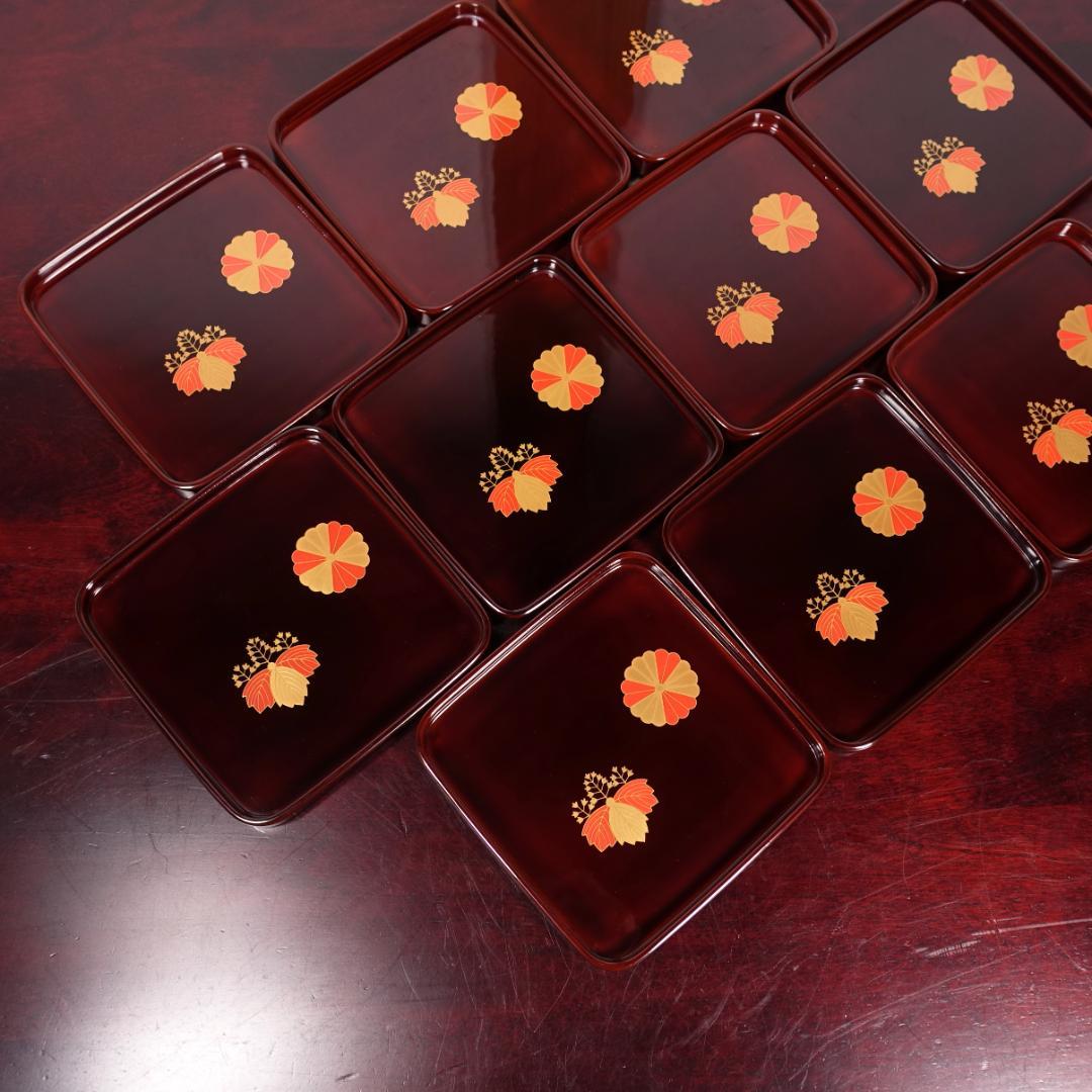 輪島塗 溜塗 高台寺蒔絵 角皿 10客 天然木製漆器