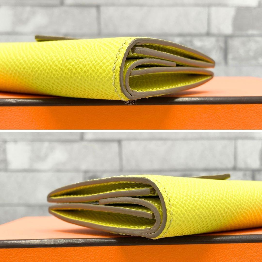 エルメス ヴォーエプソン べアンミニ　ケース U刻　ライム　シルバー金具