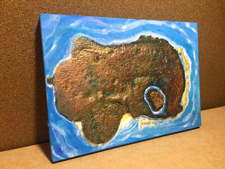 海、島の3d アート作品。