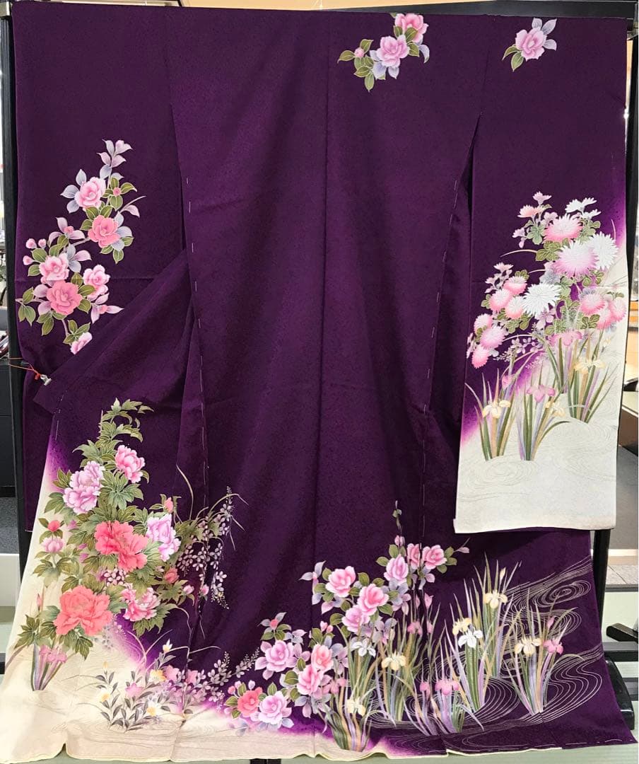 訳あり★新品未使用 振袖 未仕立て 仮絵羽 紫色系 リメイク