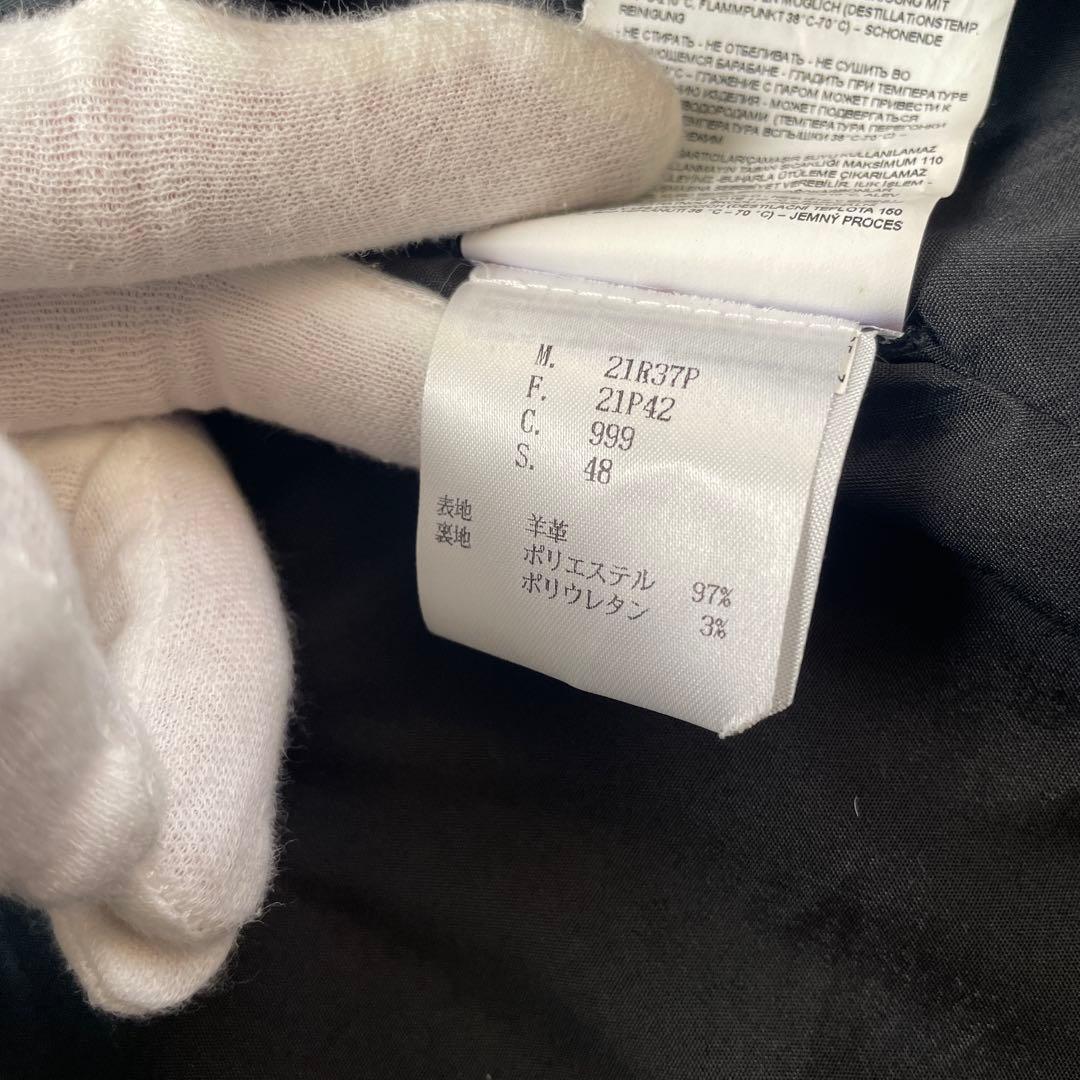 美品 エンポリオ アルマーニ レザージャケット 黒タグ フード付 羊革 48Sz