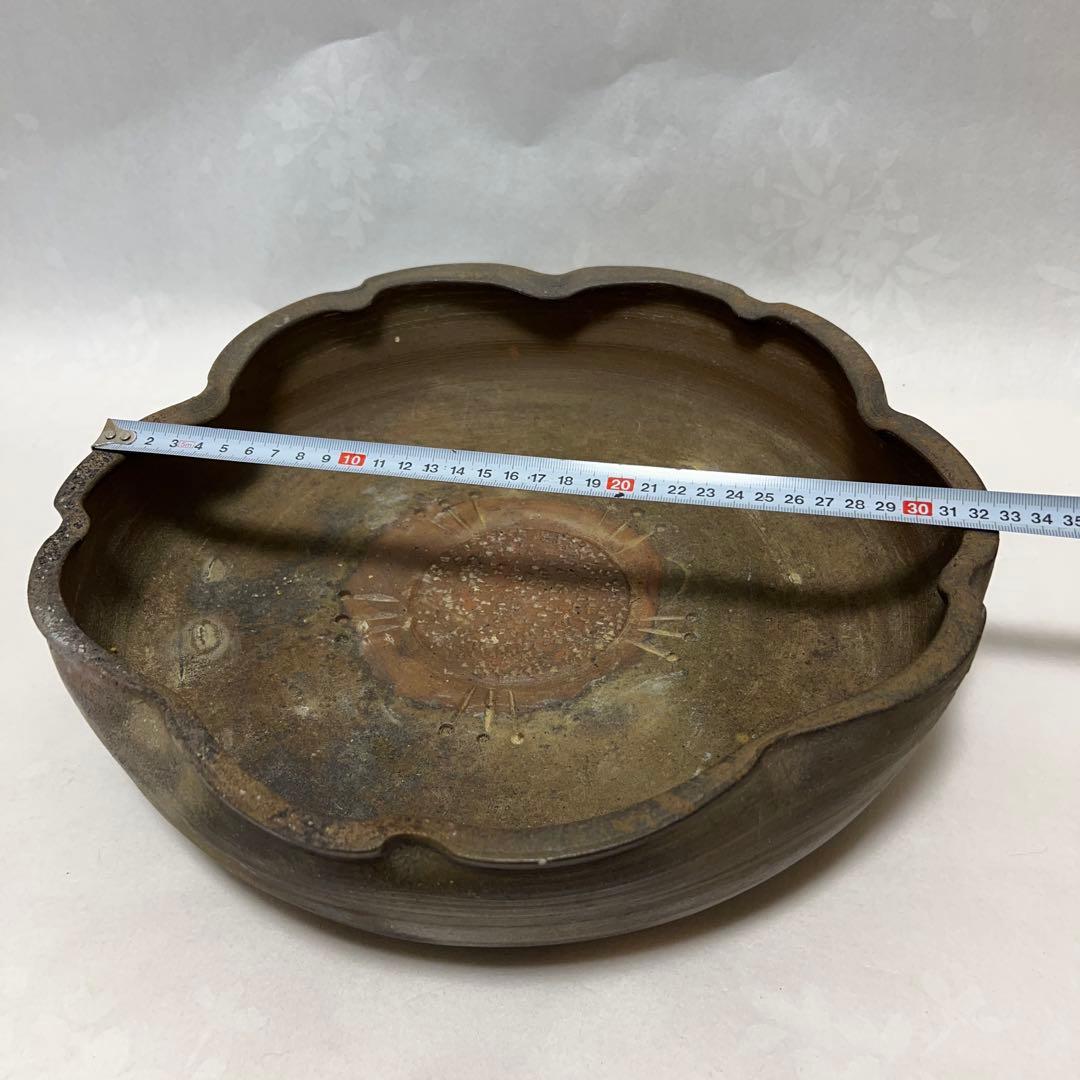 希少昔備前焼陶印あり前大鉢水盤共箱整理品現状品のみ8×33ｃｍ