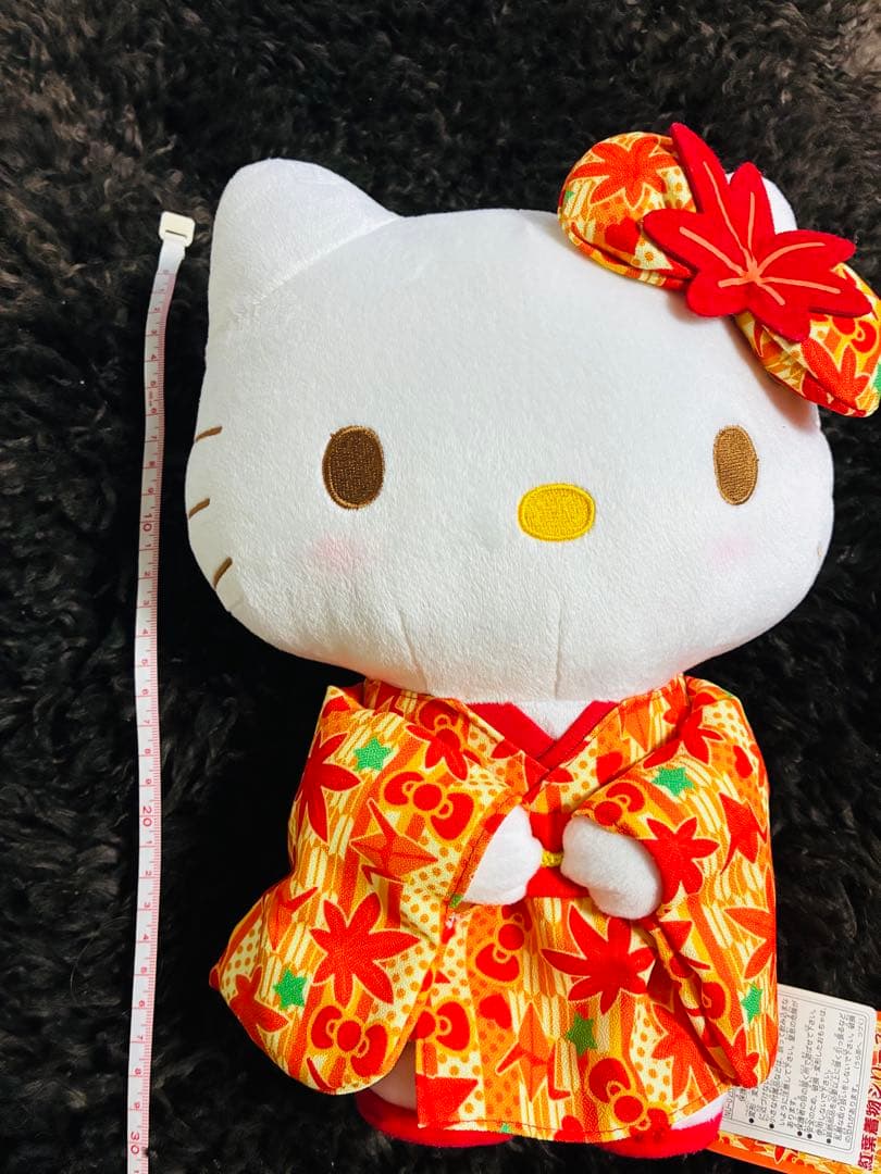 稀少　レトロ　ハローキティ 紅葉柄 着物 ぬいぐるみ M 30cm 脚にサンダル