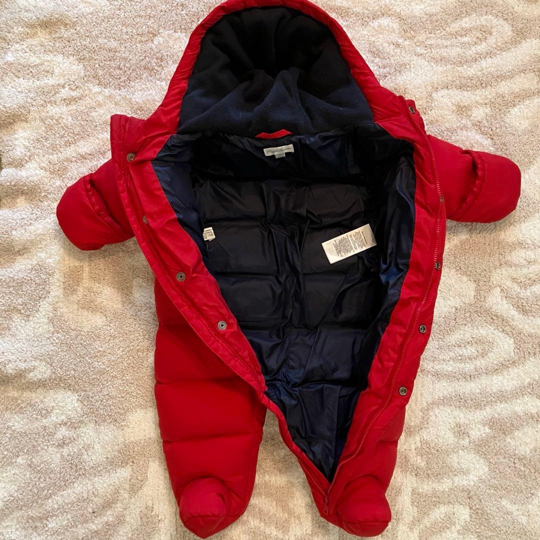 美品 ラルフローレン ジャンプスーツ 70cm カバーオール ダウン 6M 赤