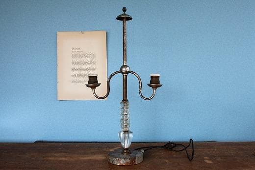 品番　a-0294 二灯電気スタンド　アンティーク　レトロ　照明　電笠