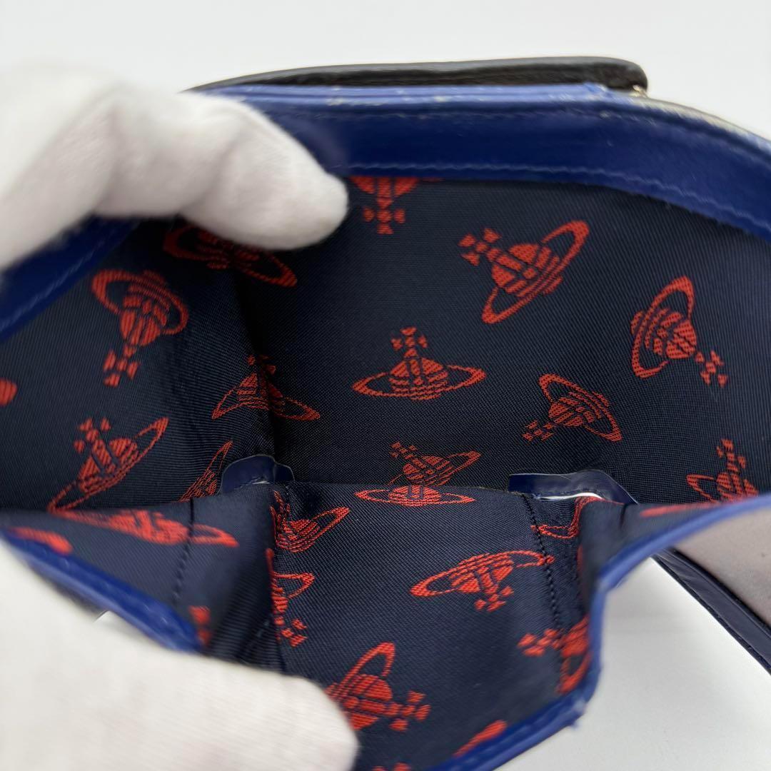 【良品】Vivienne オーブ型押し 三つ折り財布 がま口 レザー ブラック