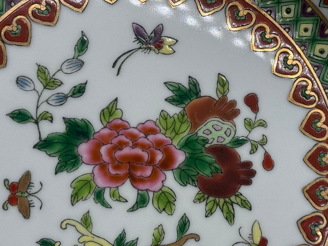 中国　1970年代　景徳鎮製　粉彩花果紋大皿5点　送料込み260104