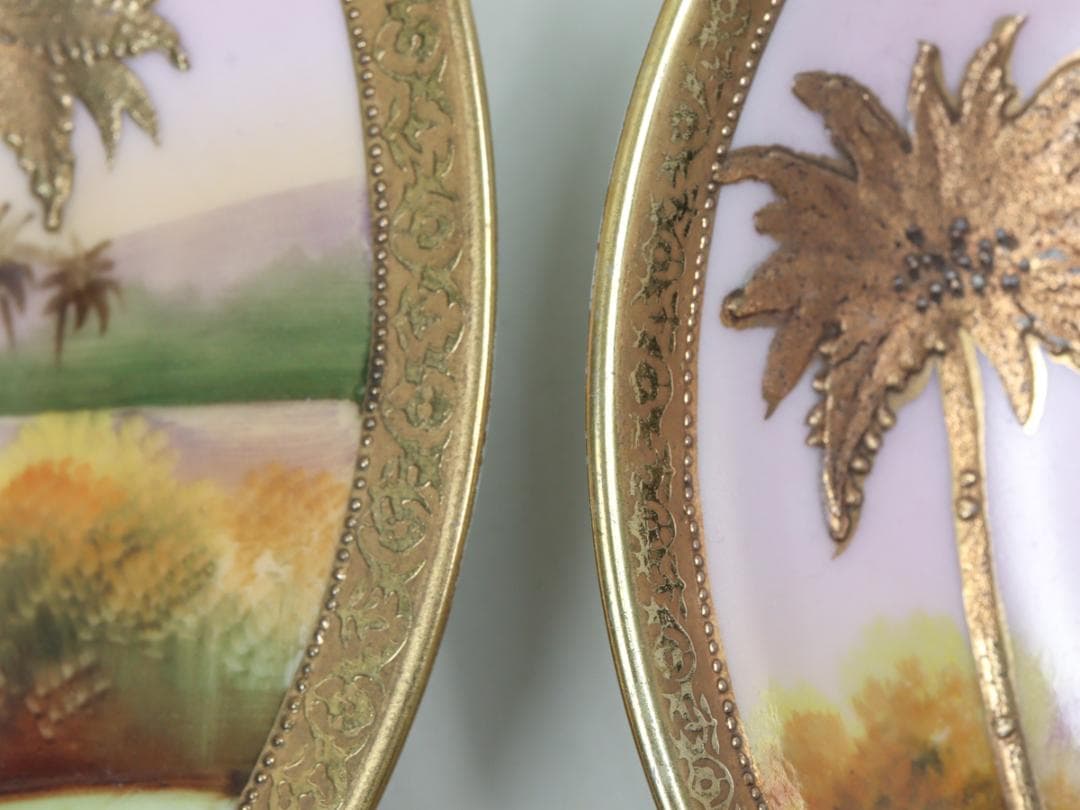 オールドノリタケ 金盛上ヤシの木湖畔 トリオ カップ ソーサー プレート