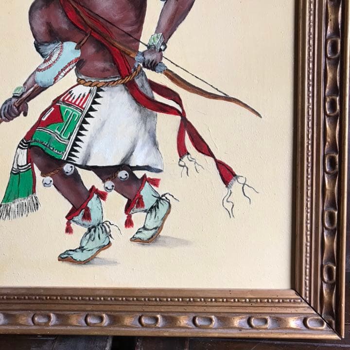 希少品！1970年代　カチナ精霊ダンスの油彩　ヴィンテージネイティブアメリカン