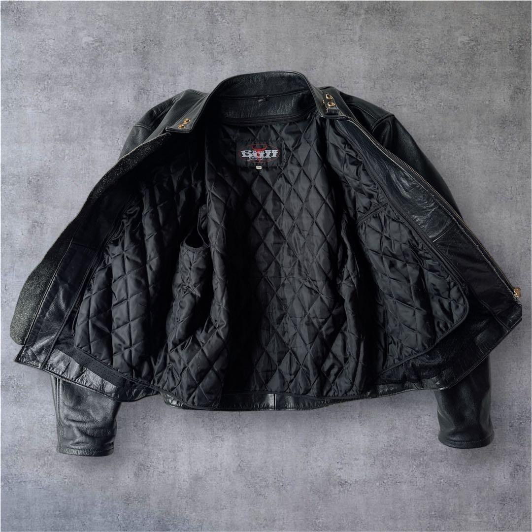 Red Buffレザージャケット 3L 本革 黒 ライナー付 キルティング 短丈